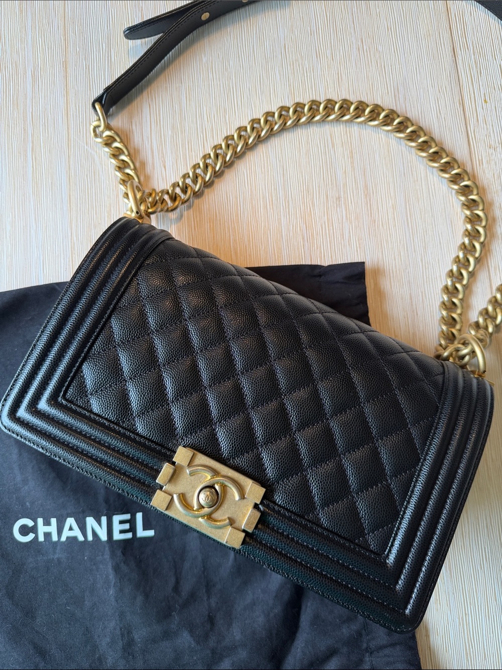 ✨CHANEL Medium Boy Bag Caviar Leather Gold Hardware, Dust Bag & Box -  Iconic✨